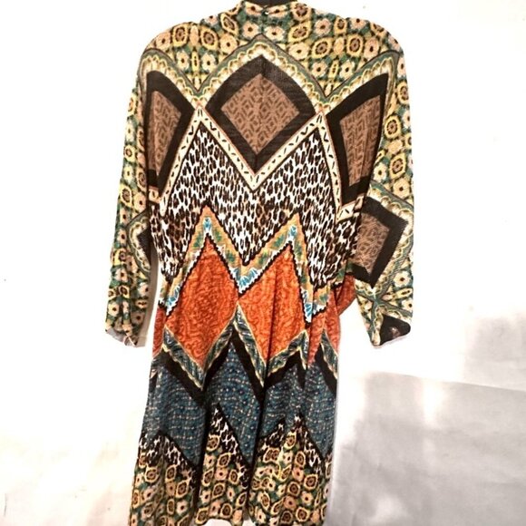 Chicos Size 1 Large Leopard Print Cardigan Tassel Sweater Cotton Shacket Boho - Picture 2 of 6